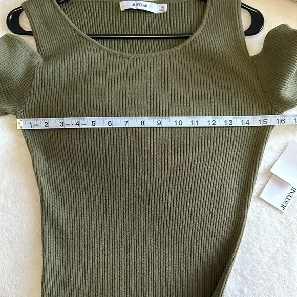 JustFab Olive Green Cold Shoulder Ribbed Knee-Length Dress Size Medium - Picture 11 of 13